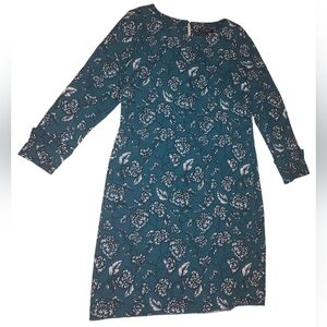 Banana Republic Blue Floral Pattern Ruffle Blue Buttoned Sleeves Shift Dress-6